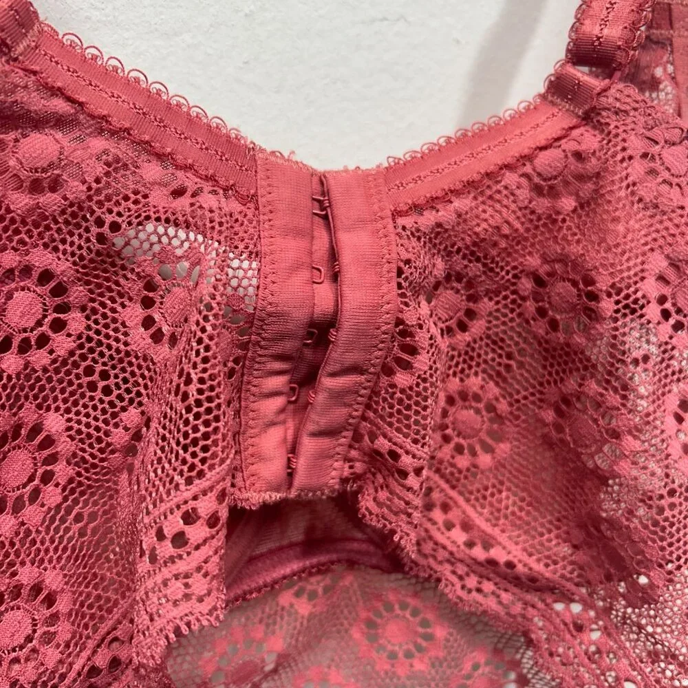 Freya coral pink longline bralette floral lace adjustable Underwire 32DD - Picture 4 of 7